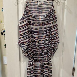 BECCA Asymmetrical Cold Shoulder Striped Dress - Blue, White, Red, Yellow!